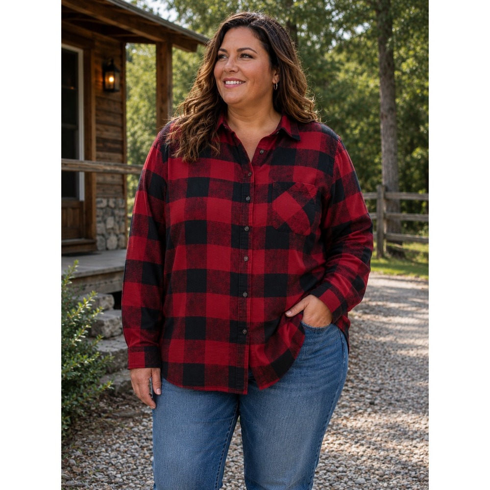 Magellan Outdoors Canyon Creek Red Black Buffalo Plaid Flannel Shirt Womens XL
